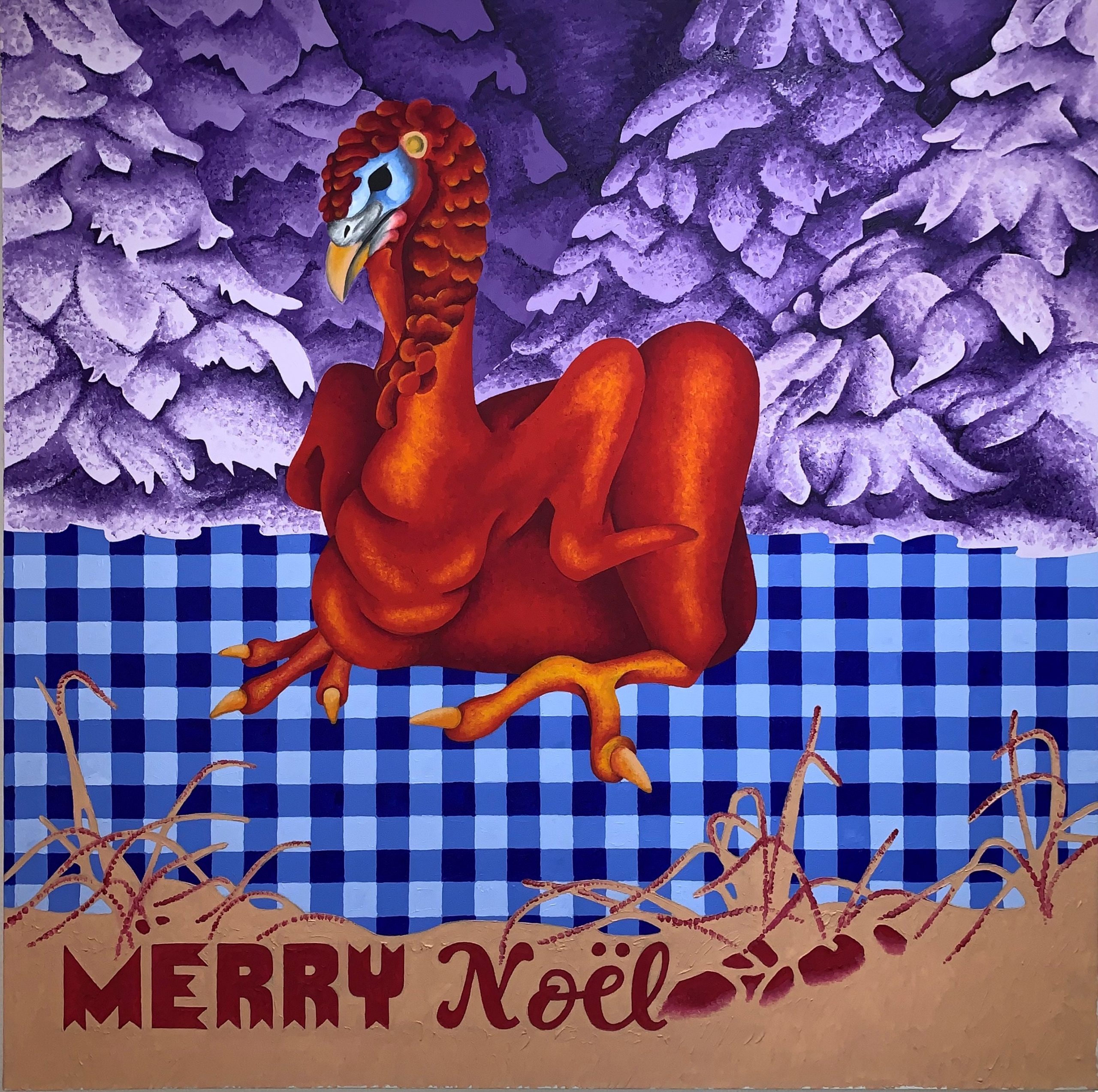 Dinde noël , merry chrismas , peinture huile. Cabreraun