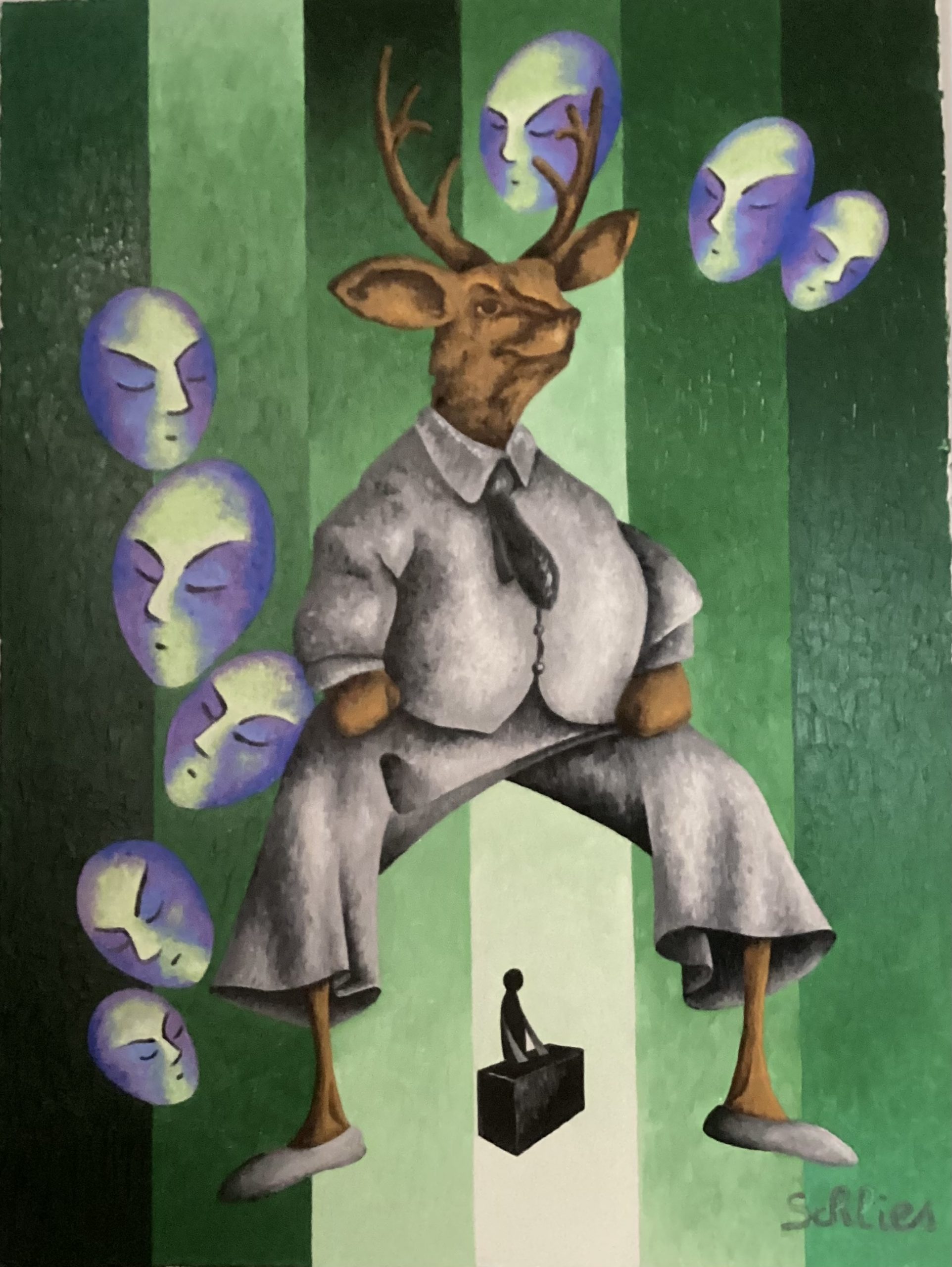 Songes anthropomorphes et controle , Anthropomorphic dream and control , 2024 Peinture huile . Cabreraun