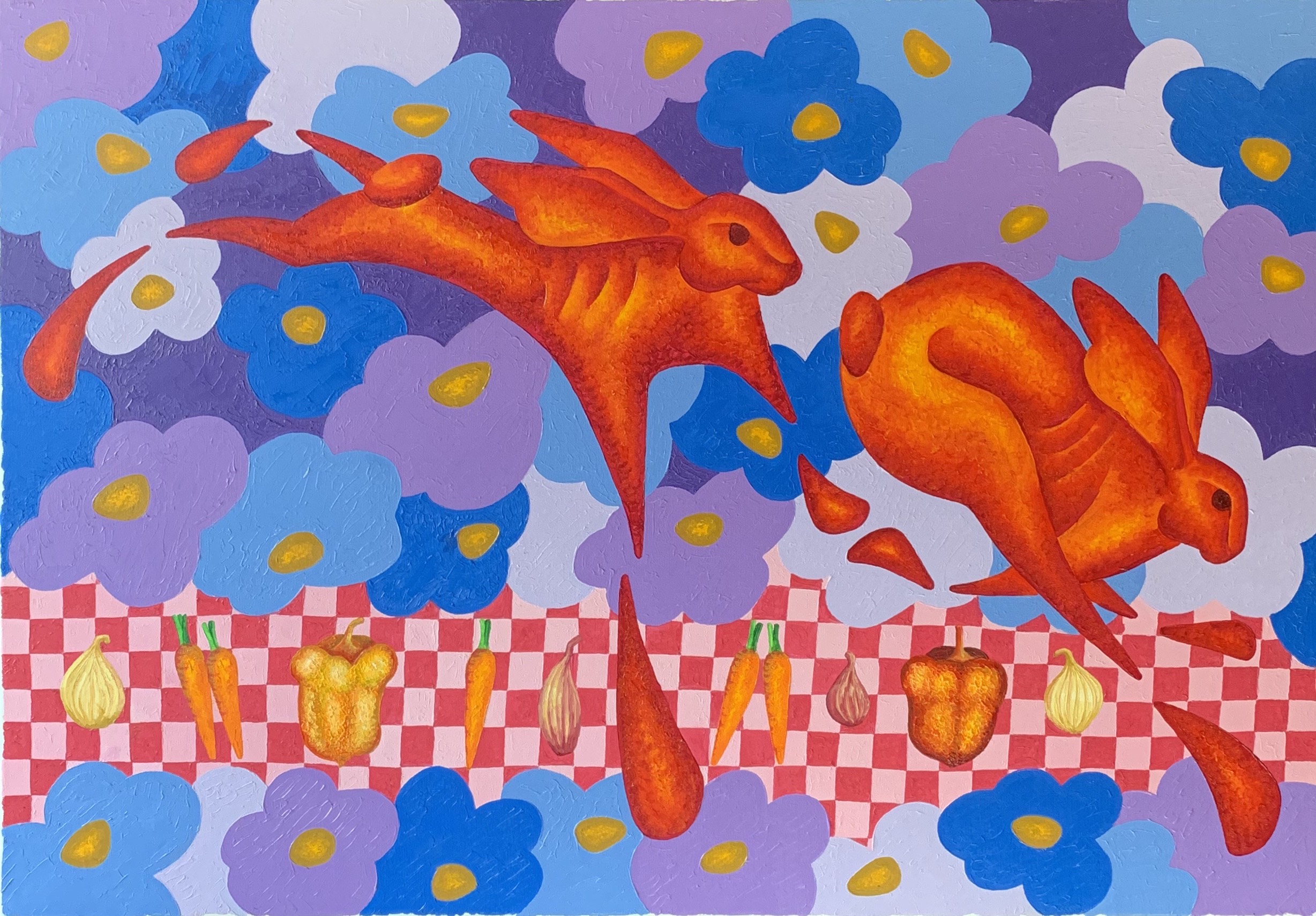 Lapin aux legumes , 2020 , Peinture huile. Cabreraun
