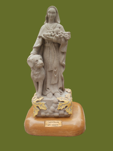 La nature 1 , 'Vierge' chien et fruits , feuilles d'or sur feuilles de pierre de feuilles de chêne, Sculpture . Nature, 'virgin' , dog , fruits and gold leafs. Cabreraun