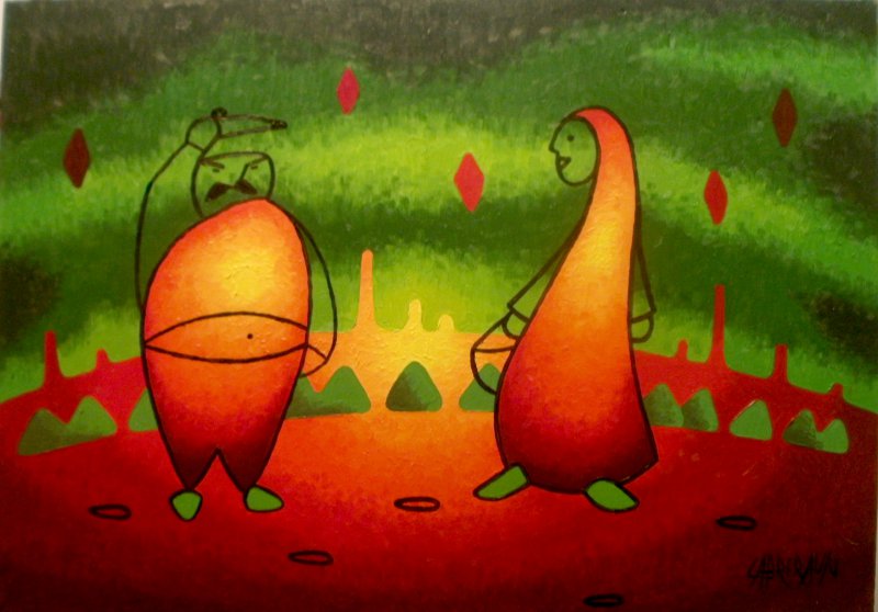Rencontre 2 , 2012 , Peinture actuelle , série 1 , histoire ordinnaire , huile . Cabreraun