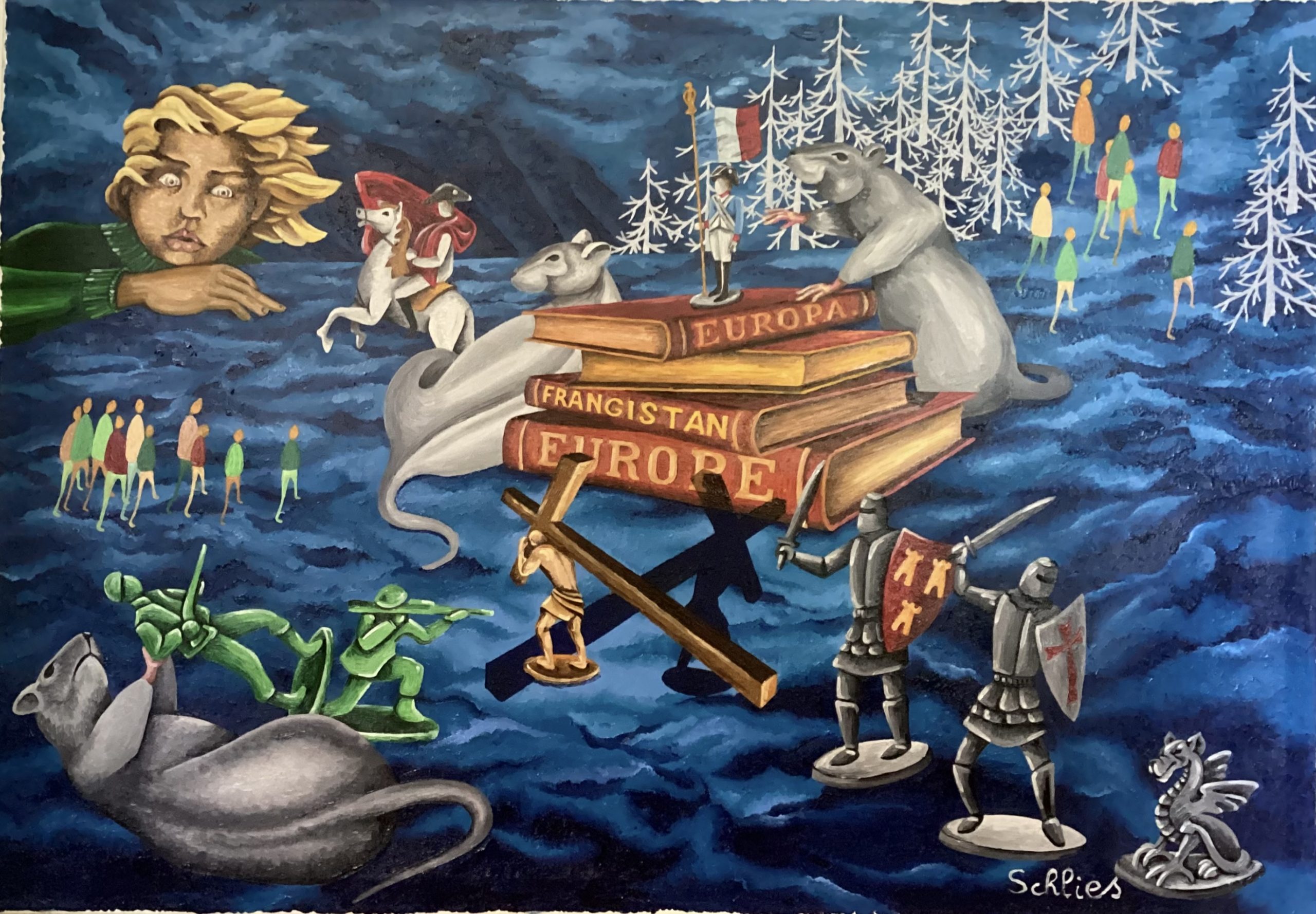 peinture 2025 , 80*115 , CABRERAUN , EUROPE histoire et légende.